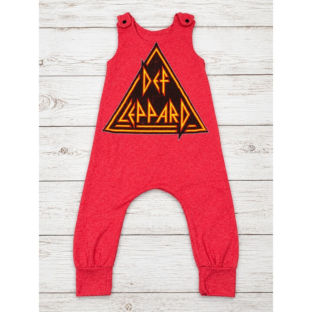 Def Leppard Upcycled Kids Romper Handmade OOAK Rock Band Graphic Tee Rocker 4T